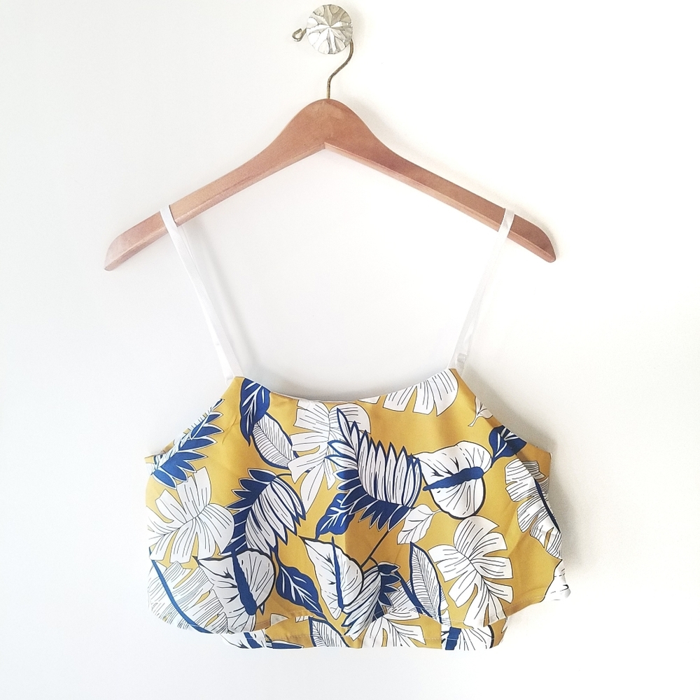 FANCYINN | Painted Lady Flowers and Monstera leaf print Crop Top size Medium
